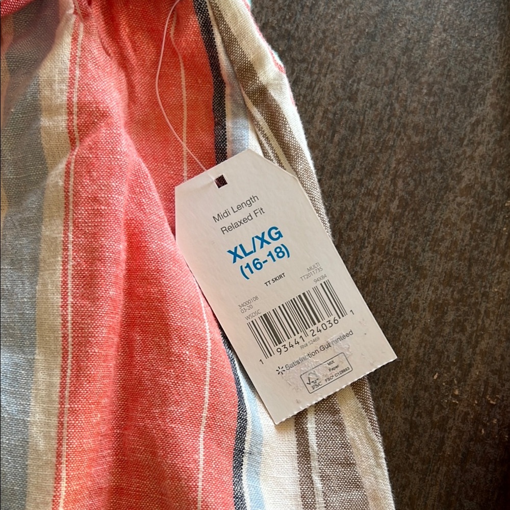 Striped Linen Skirt with Tie Waist - Picture 3 of 9